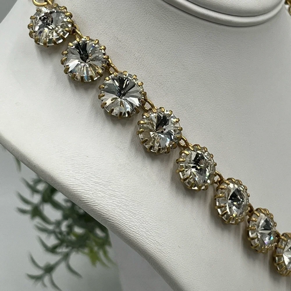 J.‎ Crew Crystal Clear Shimmering Rivoli Gold Tone Statement Necklace